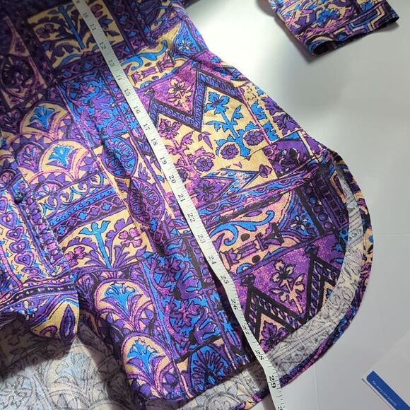 Marie Oliver Top Womens Medium Multicolor Jolene Blouse in Violet Tile Linen - Picture 10 of 10